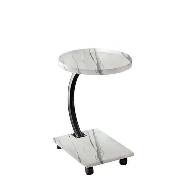 Traditional Chinese Round Square Wood Marble Iron End Table 2-Tier For Living Room - Image 8