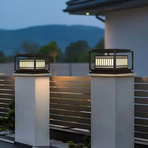 Traditional Chinese Square Stainless Steel Glass 1-Light Post Head Light For Garden - Image 20