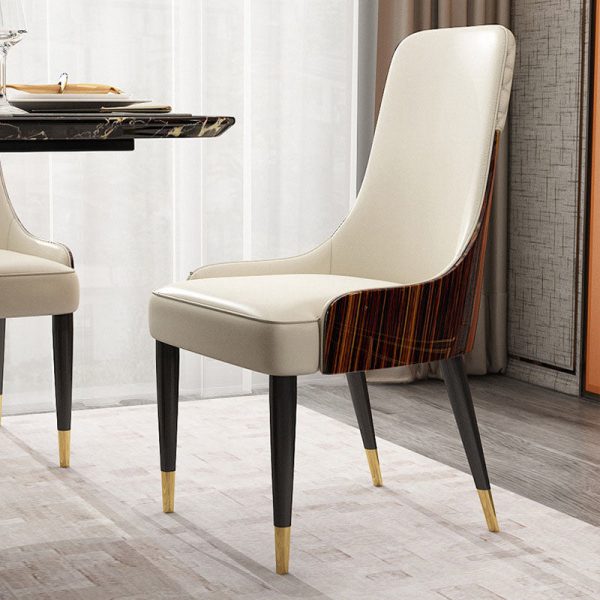 Contemporary Nordic Leather Wood Stainless Steel Sponge Dining Chair Backrest Armrest For Dining Room - Image 2