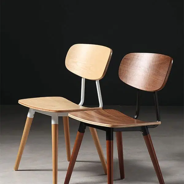 Contemporary Scandinavian Square Wood Iron Chair Backrest Armless For Living Room - Image 10