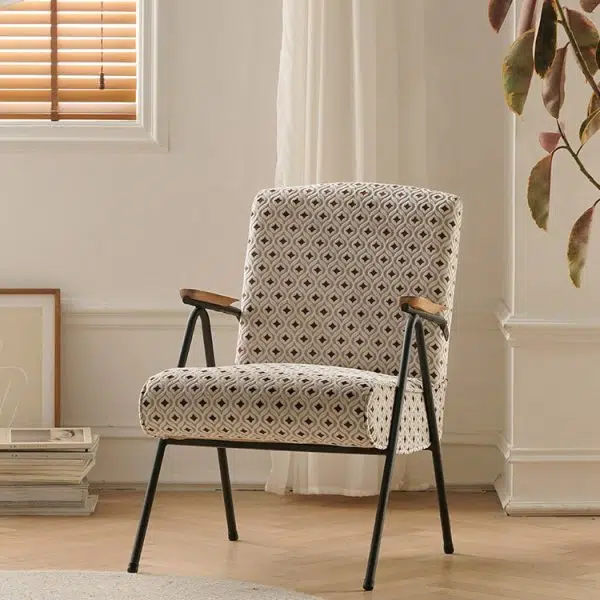 Contemporary Luxury Rectangular Iron Fabric Accent Chair Backrest Armrest For Living Room - Image 2