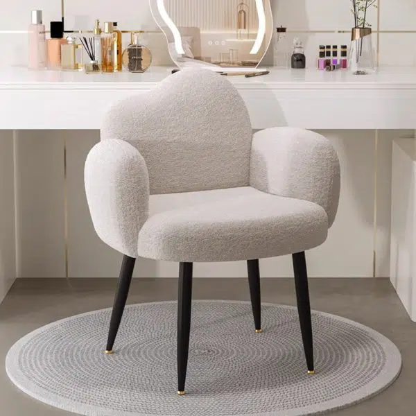 Contemporary Scandinavian Cloud Design Lambswool Vanity Stool Backrest Armrest For Bedroom - Image 4