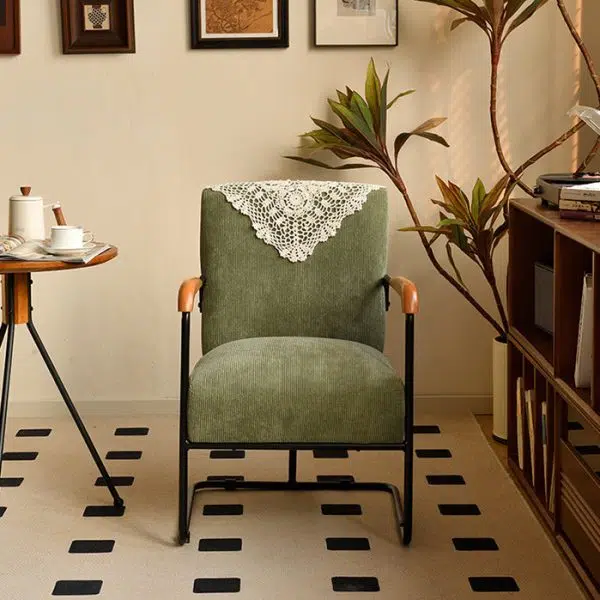 Contemporary Nordic Rectangular Iron Fabric Chair Backrest Armrest For Living Room - Image 5