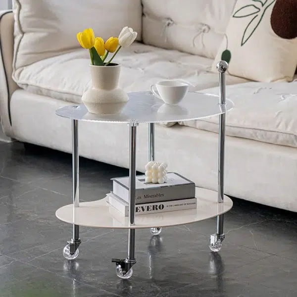 Contemporary Nordic Cloud Acrylic Stainless Steel Crystal Wheel End Table 2-Tier For Living Room - Image 13