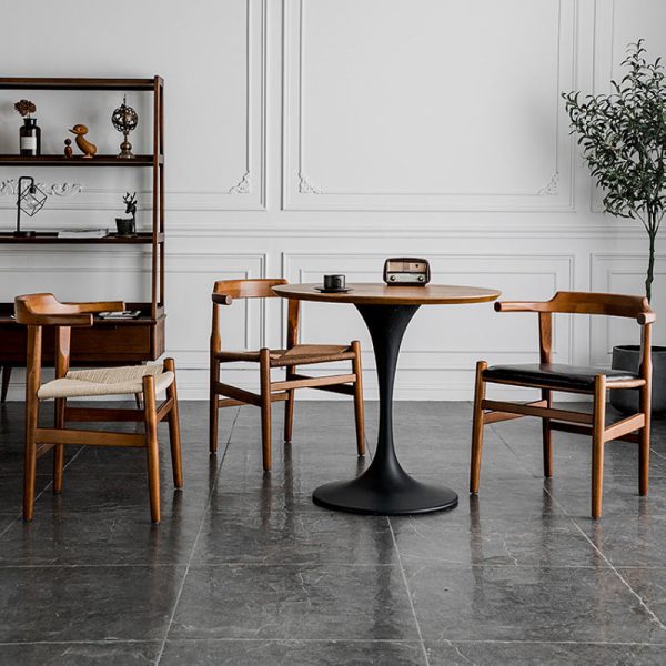 Contemporary Nordic Square Wood Rope Dining Chair Backrest Armrest For Dining Room - Image 7