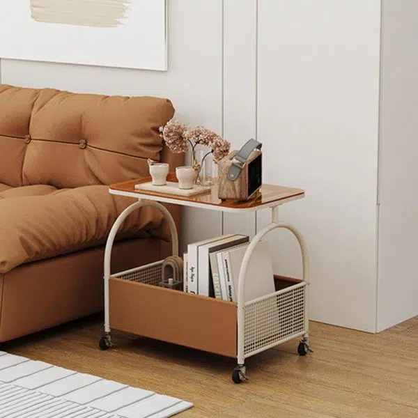 Contemporary Luxury Rectangular Glass Iron Leather End Table 2-Tier For Living Room - Image 6