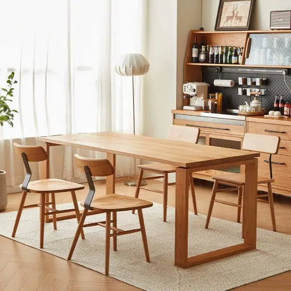 Contemporary Nordic Cherry Wood Iron Curved Square Dining Chair Backrest For Dining Room - Image 10