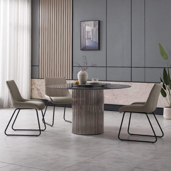 Contemporary Nordic Rectangular Upholstered Trapezoidal Base Leather Metal Dining Chair Backrest For Dining Room - Image 6