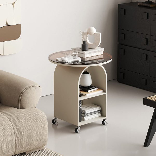 Contemporary Creative Arched Frame Top Tempered Glass Base Iron End Table 2-Cabinets For Living Room - Image 2