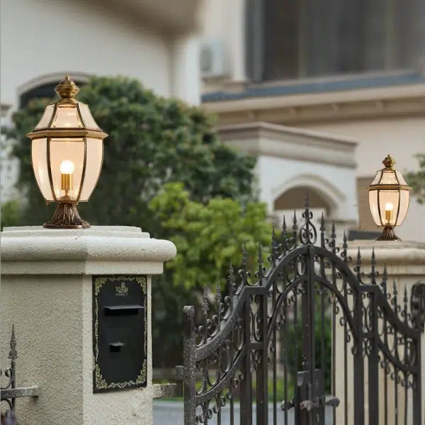 European Luxury All Copper Clear Glass Lantern Post 1/3 Light Waterproof Patio Landscape Light - Image 4