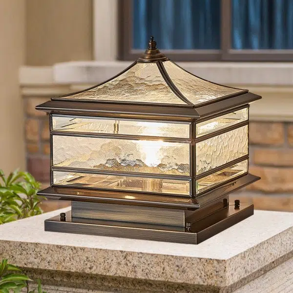 European Outdoor Brass Glass Square 1/2 Light Waterproof Pillar Landscape Light - Image 2