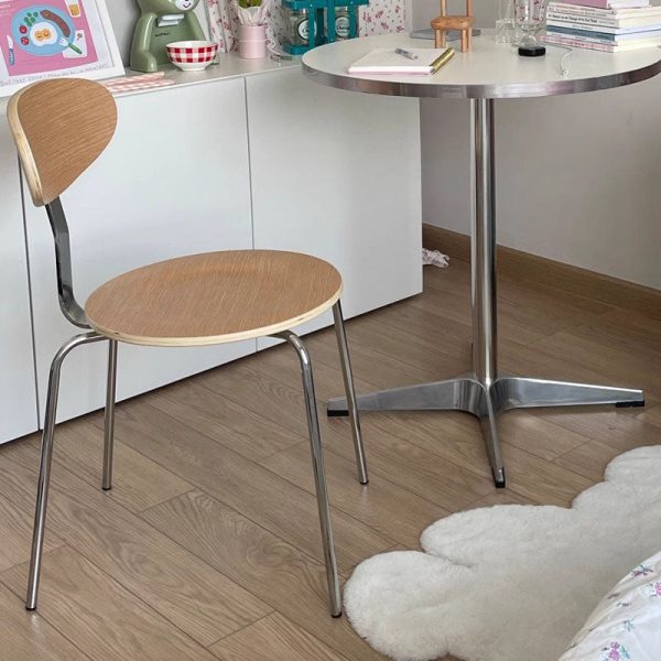 Contemporary Nordic Wood Stainless Steel Round Dining Chair Backrest For Dining Room - Image 3