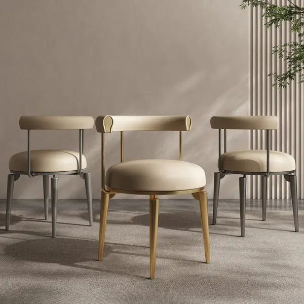 Contemporary Nordic Round Upholstered Leather Stainless Steel Dining Chair Curved Backrest For Dining Room - Image 10
