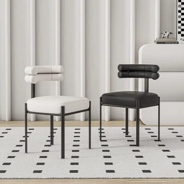 Contemporary Creative Half Arc Square Leather Metal Dining Chair Backrest Armless For Dining Room - Image 10