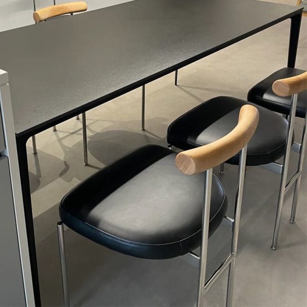 Contemporary Nordic Half Round Leather Metal Wood Curved Backrest Dining Chair For Dining Room - Image 14