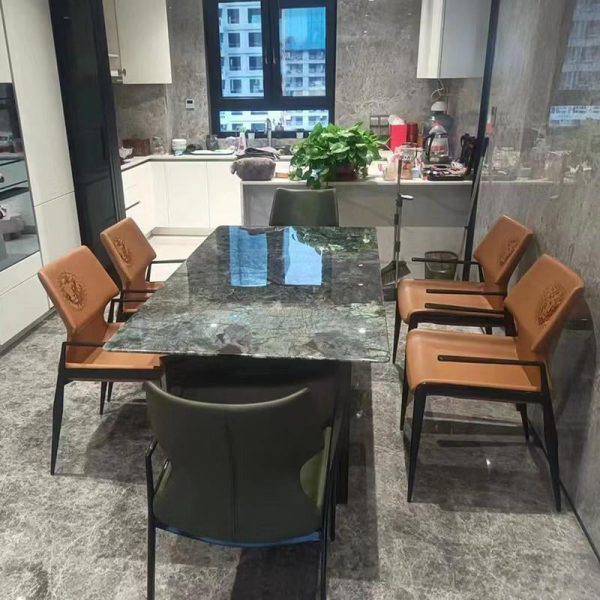 Contemporary Luxury Leather Metal Tapered Legs Dining Chair Backrest For Living Room - Image 16