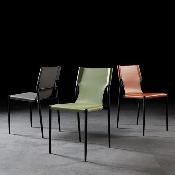 Contemporary Nordic Square Leather Carbon Steel Stackable Dining Chair Backrest For Dining Room - Image 20