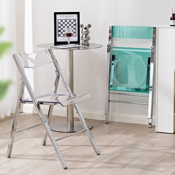 Contemporary Nordic Square Acrylic Metal Dining Chair Foldable For Dining Room - Image 9