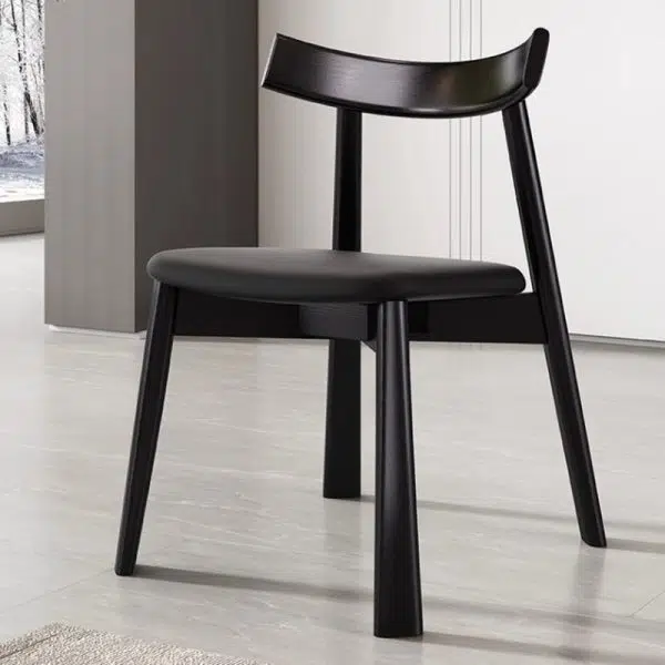 Contemporary Nordic Square Upholstered Curved Leather Wood Dining Chair Backrest For Dining Room - Image 3