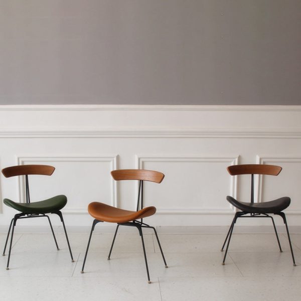 Contemporary Industrial Ant Arch Wood Rebar Leather Fabric Sponge Dining Chair Backrest For Dining Room - Image 2