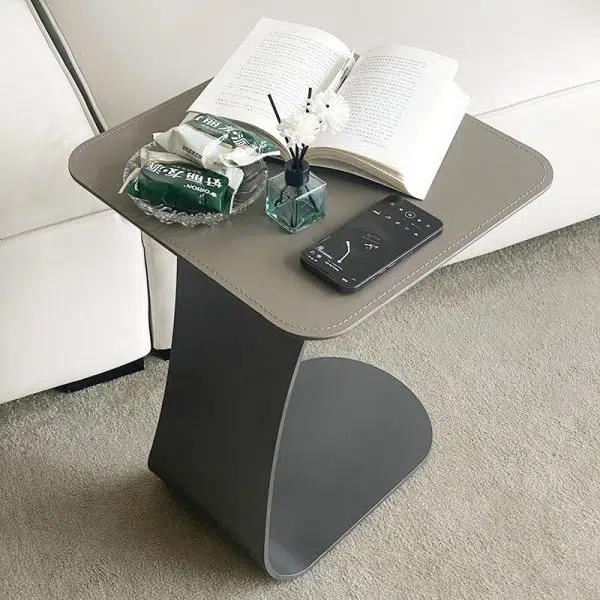 Contemporary Creative C-Shape Saddle Leather Carbon Steel End Table For Living Room - Image 2