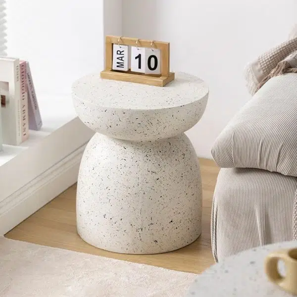 Contemporary Nordic Round Cylinder Magnesium Oxide End Table For Bedroom - Image 9