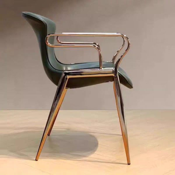 Contemporary Luxury Leather Carbon Steel Frame Dining Chair Backrest Armrest For Dining Room - Image 4