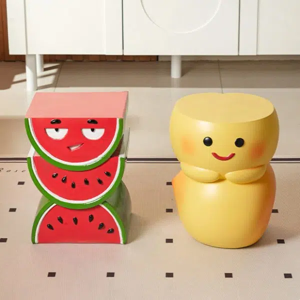 Contemporary Creative Fruit Watermelon Peach Design Resin End Table For Living Room - Image 3