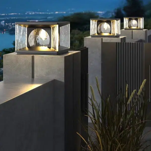 Modern Minimalist Solar Waterproof Rectangle Stainless Steel Glass LED Post Head Light For Outdoor Patio - Image 14