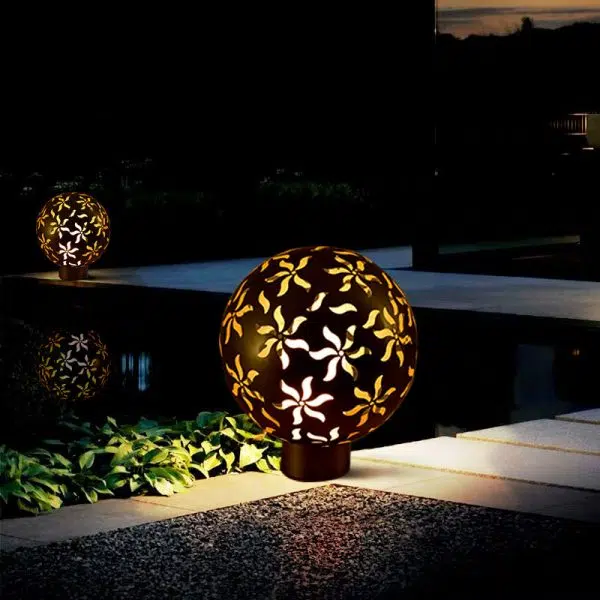 Contemporary Industrial Solar Stainless Steel Carved Sphere 1-Light Post Light Lawn Landscape Light For Outdoor Patio - Image 2