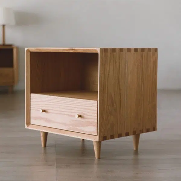 Contemporary Nordic Rectangular Solid Wood Nightstand 1-Drawer Cabinet For Bedroom - Image 4