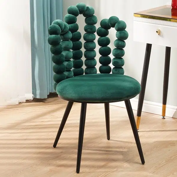 Contemporary Creative Trapezoidal Round Upholstered Bead String Backrest Velvet Carbon Steel Vanity Stool For Bedroom - Image 19