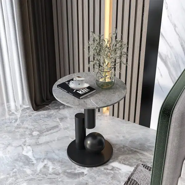 Contemporary Luxury Circular Rock Slabs Geometric Base End Table For Living Room - Image 2
