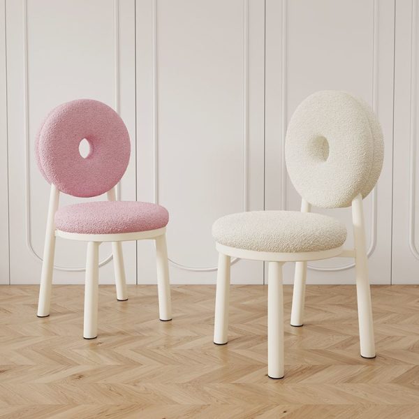 Contemporary Nordic Lambswool Carbon Steel Sponge Round Dining Chair Backrest For Dining Room - Image 14