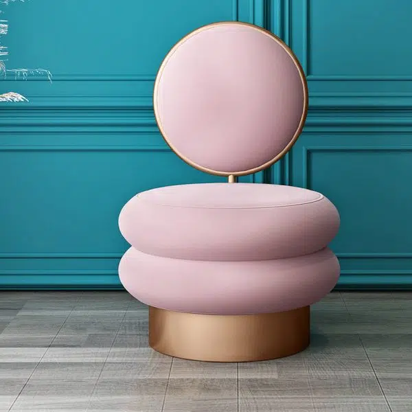 Contemporary Creative Round Fabric Iron Vanity Stool Backrest Armless For Bedroom - Image 10