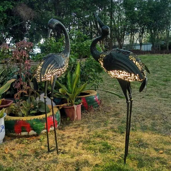 Contemporary Creative Iron Animal Crane LED Solar Waterproof Lawn Landscape Light For Outdoor Patio - Image 3