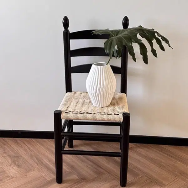 Contemporary Retro Square Braided Rope Solid Wood Dining Chair Ladder-back Footrest For Dining Room - Image 2