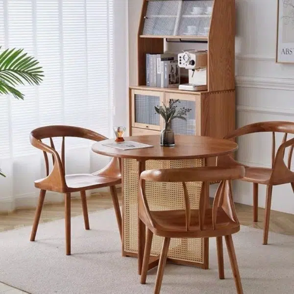 Contemporary Scandinavian Round Back Solid Wood Dining Chair Backrest Armrest For Dining Room - Image 3