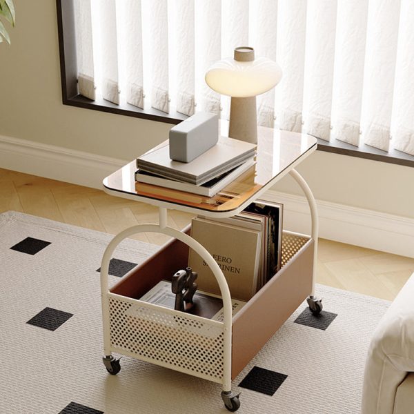 Contemporary Luxury Movable Rectangular Top Tempered Glass End Table 2-Tier For Living Room - Image 14