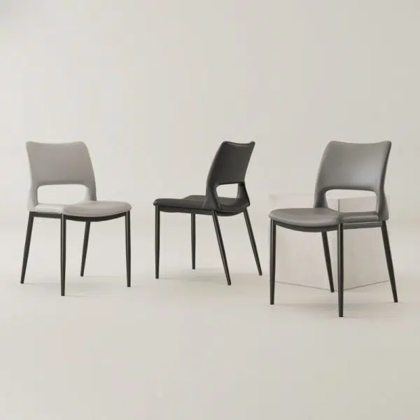 Contemporary Nordic Square Curved Upholstered Hollowed Out Leather Carbon Steel Dining Chair Backrest For Dining Room - Image 2