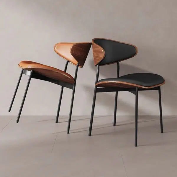 Contemporary Retro PU Wood Metal Sponge Square Curved Dining Chair Backrest For Dining Room - Image 5