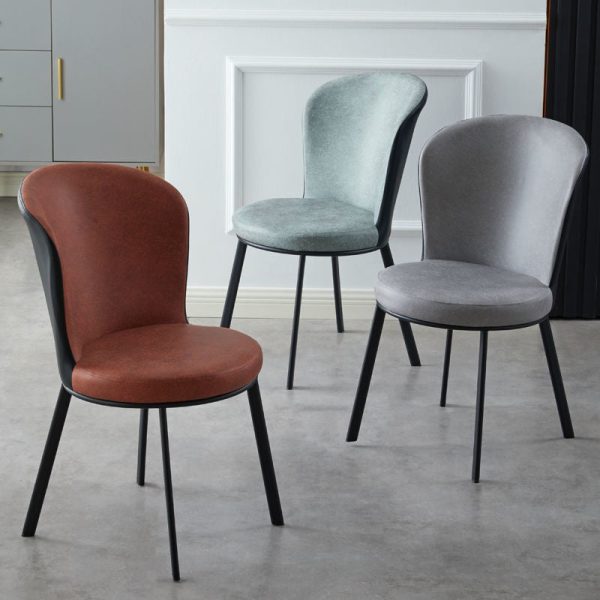Contemporary Scandinavian Round Cushion Leather Carbon Steel Dining Chair Backrest For Dining Room - Image 18