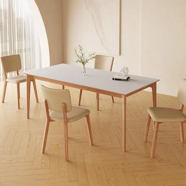 Modern Minimalist Square Wood Leather Chair Backrest Armless For Living Room - Image 2