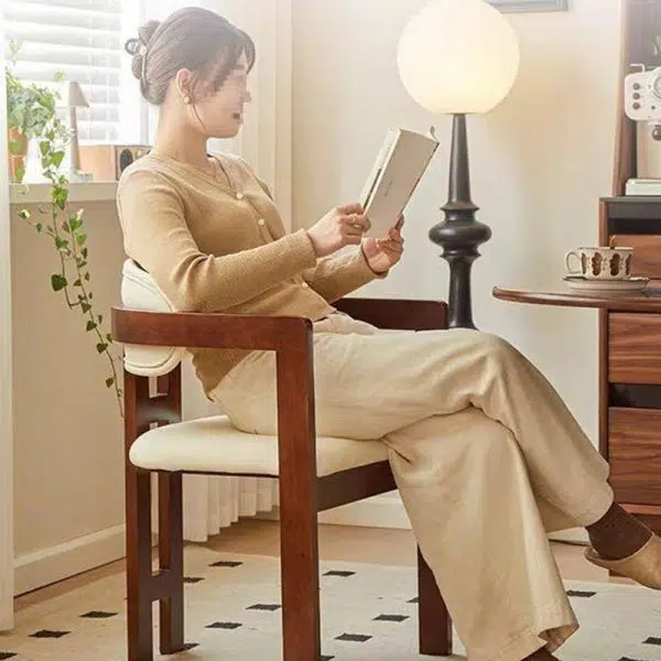 Contemporary Scandinavian Bent Square Leather Wood Dining Chair Backrest Arm For Dining Room - Image 11