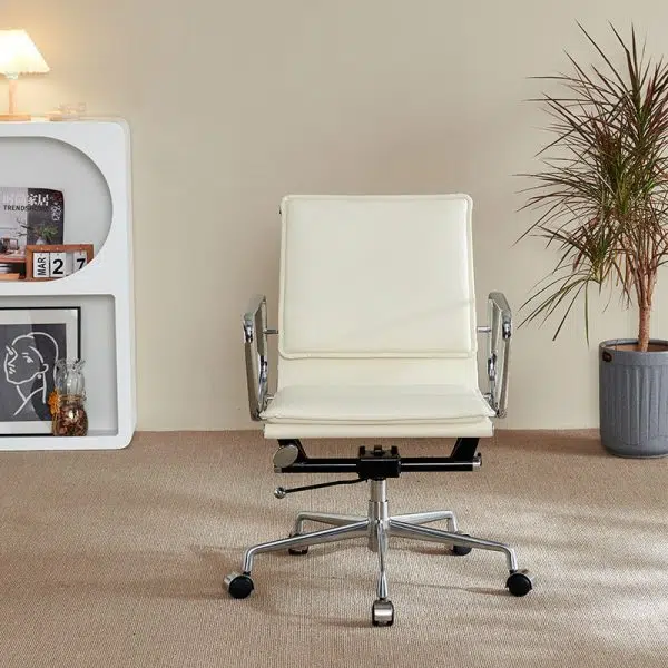 Contemporary Retro Square Upholstered Leather Aluminum Desk Chair Backrest Armrest For Home Office - Image 2