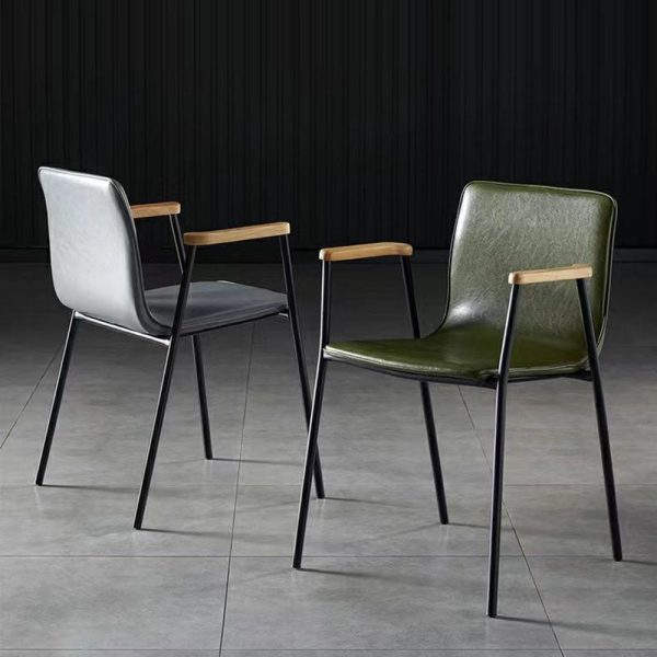 Contemporary Industrial Square Upholstered Leather Wooden Dining Chair Backrest Armrest For Dining Room - Image 2