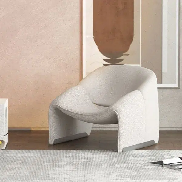 Contemporary Scandinavian Curved Frame Stainless Steel Lambswool Sponge Accent Chair Backrest Armrest For Living Room - Image 9