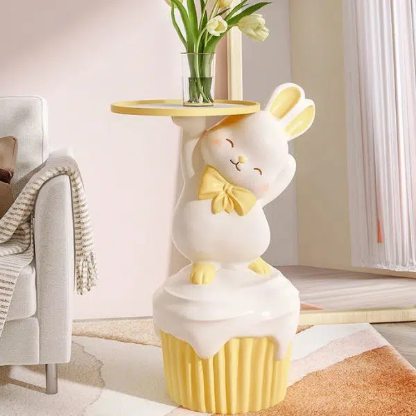 Contemporary Creative Cartoon Rabbit Resin Side Table 1-Tray For Living Room - Image 4