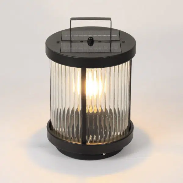 Modern Minimalist Solar Cylinder Stripe Glass Aluminum 1-Light Outdoor Landscape Light For Garden - Image 2