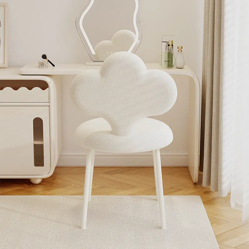 02-c698bc89-83da-4e00-b951-b7f7cffbd76e.jpg Contemporary Creative Cloud Shape Lambswool Upholstered Swivel Vanity Stool Backrest For Bedroom - Image 3